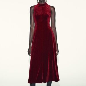 Zara Red Velvet Midi Dress - XS - New with Tags!